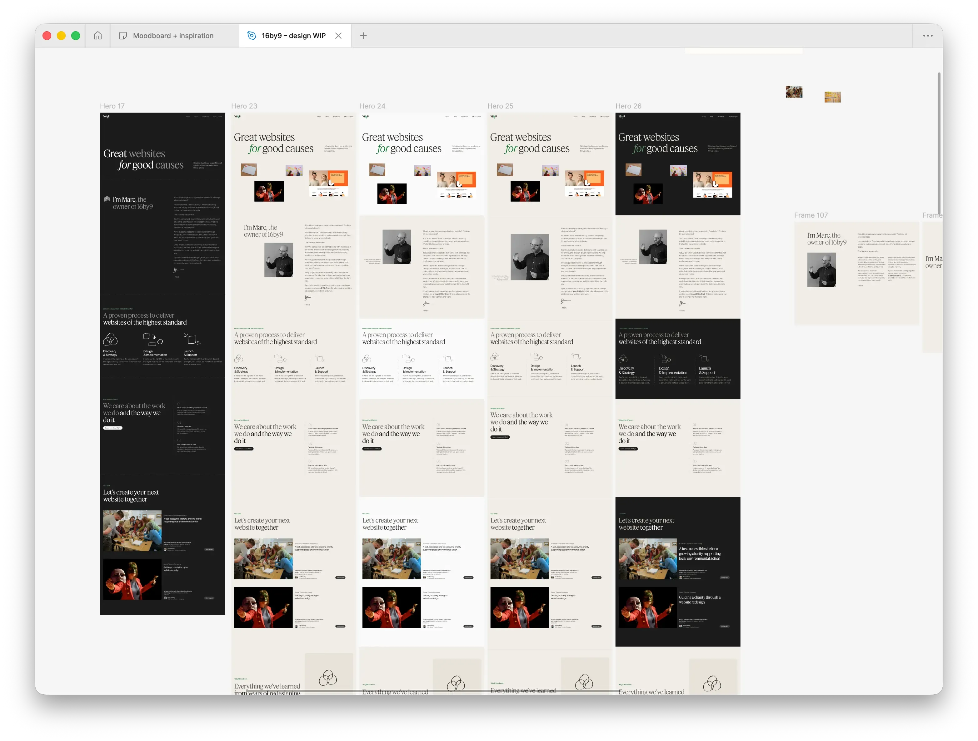 Screenshot of Figma with various design iterations